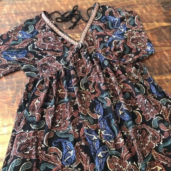 Umgee Boho Paisley Peasant Tunic Rust/Blue Size S - Picture 1 of 12